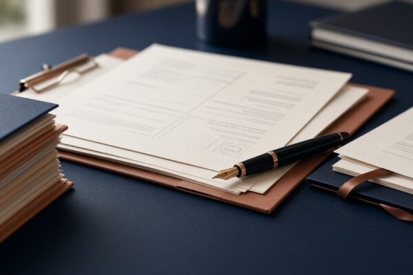 Legal documents on an advisory desk