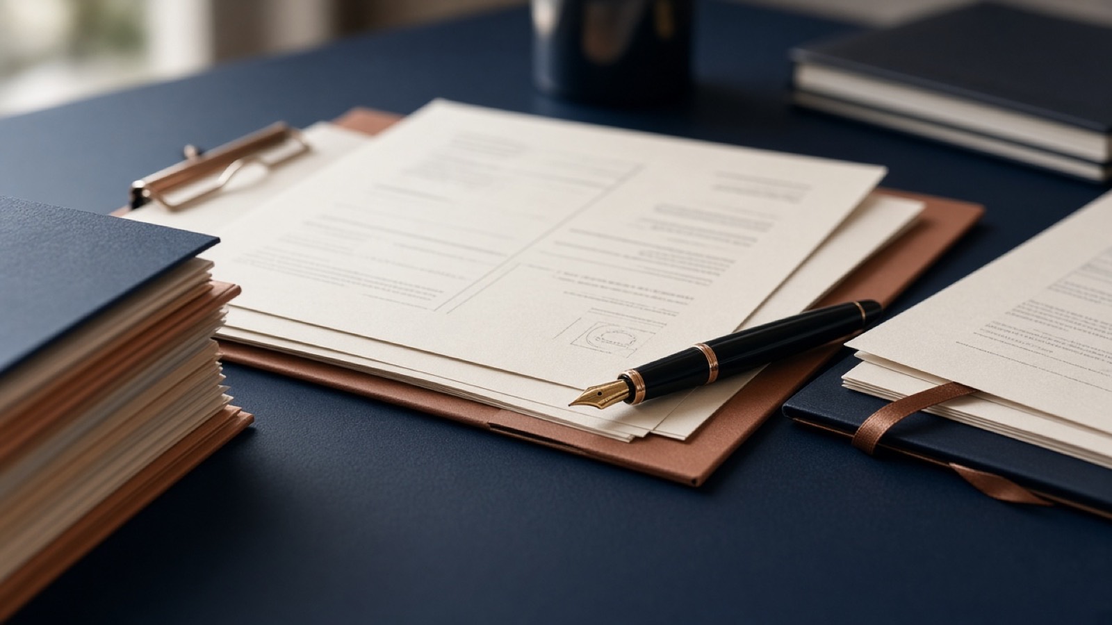 Legal documents on an advisory desk